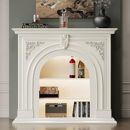 JYHHGDS Mueble de TV con Chimenea, Consola Multimedia con estantes Abiertos, Centro de Entretenimiento Moderno, Mueble Decorativo de Madera, Mueble Alto para TV, no Requiere instalación (Blanco)