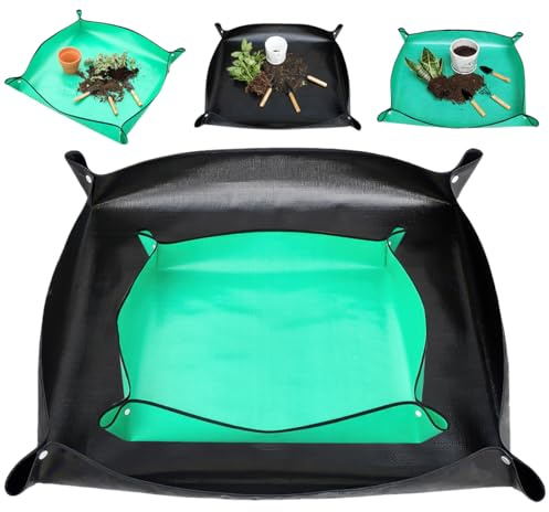 Pflanzmatte Wasserdicht, 2 Stück Pflanzen Umtopfmatte,Extra Große Pflanzenmatte, Pflanzunterlage für Innenbereich, Faltbare Zimmerpflanzen, Sukkulenten,(66 × 66 cm & 100 × 100 cm), Schwarz , Grün