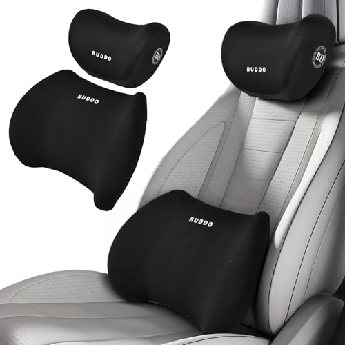 Cojín de Soporte Lumbar para Coche y Reposacabezas Kit de Almohada para Cuello, Almohada para Coche, Cojín Lumbar Coche, Reposacabezas de Coche y Cojín Lumbar, Alivia el dolor de cuello y espalda