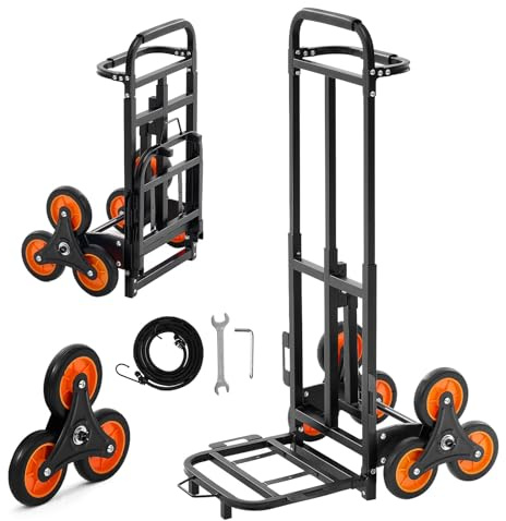 VEVOR Stair Climbing Dolly 460 lbs, Heavy-Duty Folding Trolley Cart for Stairs with Telescoping Handle, 6 Wheels & 2 Ropes, Stair Climber Dolly for Home, Groceries, Warehouse