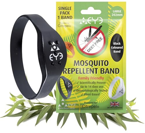 THEYE Mosquito Repellent Bracelet - Anti Mosquito Bracelet for Adults - 100% Natural, Deet Free Mosquito Repellent Bands - Provides Up to 2 Weeks Protection - Large Black Wristband