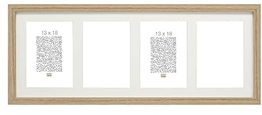 Deknudt Frames Cadre photo avec passe-partout pour 4 photos 13x18cm - Couleur chêne - Bois clair - Bois MDF - Multivue - Collage - pour accrocher ou poser - 26x65cm - S66KB4 13x18
