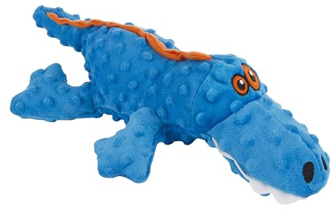 goDog Gators Squeaky Plush Dog Toy with Chew Guard Technology, Durable Fabric & Squeaker for Active Play, Blue, Large
