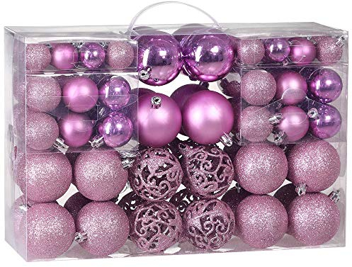 Deuba® Bolas de Navidad 100 Piezas Plástico Ø 3-6 cm Set Rosa Mate Brillante Adorno Decoración Navideña Variada Colgantes Árbol Interior Exterior