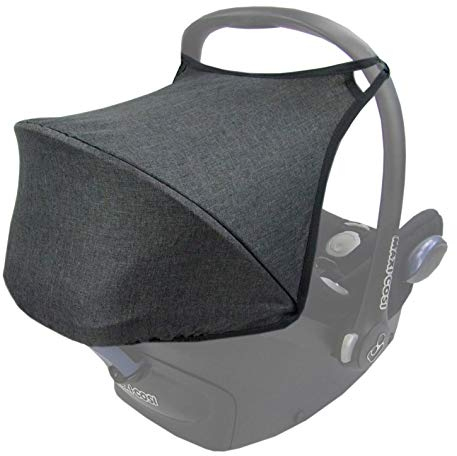 BAMBINIWELT Sonnenverdeck Sonnendach Sonnenschutz für Babyschale kompatibel mit Maxi Cosi CABRIO-FIX + GRATIS Gurtpolster (dunkelgrau meliert)