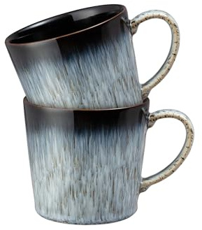 Denby - Halo Heritage Coffee Mug Set of 2 - 390ml Reactive Glaze Stoneware Ceramic Tea Mug Set - Dishwasher Safe, Microwave Safe - Black, Grey, White - Chip Resistant