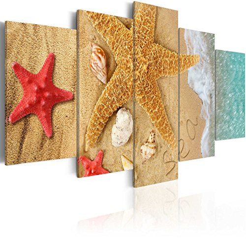 B&D XL - Quadro Acustico Mare Spiaggia 5 pezzi schiuma acustica Quadri Moderni Grandi - Camera da Letto Matrimoniale - Stampa su Tela Protezione dai Rumori - Insonorizzati - Fonoassorbente