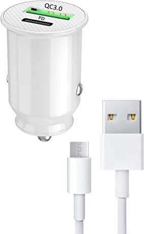 PH26 Ⓡ Pack Chargeur Voiture pour Xiaomi Redmi Note 11 Pro 5G Global Ultra-Compact et Puissant + 1 câble USB vers USB Type C Charge Rapide 30W PD & QC 3.0, 2 Ports pour Charger 2 appareils - Câble 1M