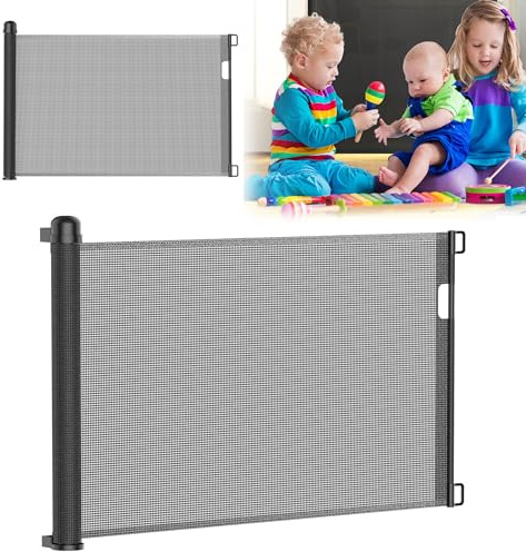 Aufun Trappskyddsgaller utdragbart dörrskyddsgaller, trapphusgaller, avstängningsgaller med barnsäkerhetssystem, dra ut 0–180 cm, för små barn, baby, (180 cm, svart)