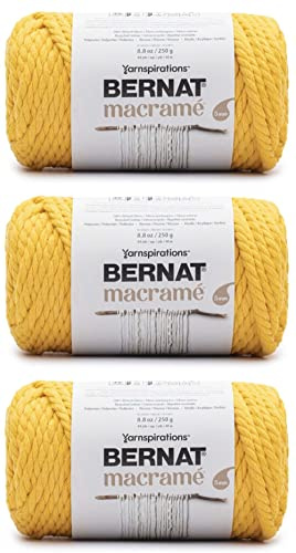 Bernat Macrame Yarn - 3 Pack of 250g/8.8oz - Cotton - #6 Super Bulky - Knitting, Crocheting & Crafts, Sunshine