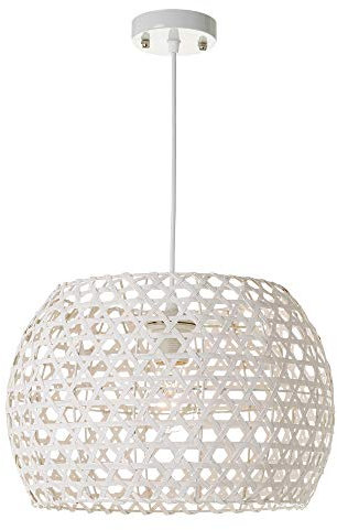LOLAhome Lámpara de techo rejilla de bambú blanca de Ø 35x24 cm