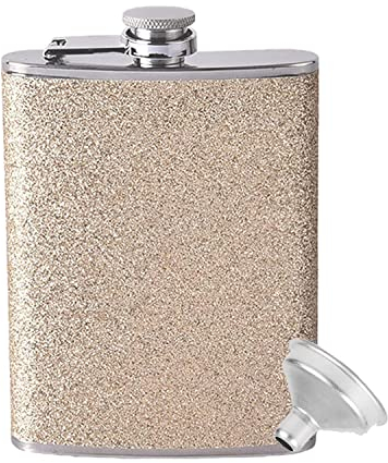 STOUCLA Flasque en acier inoxydable avec entonnoir, portable pour la randonnée, l'escalade, la pêche, le camping (doré)