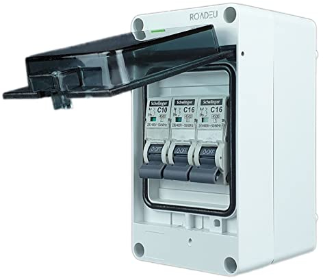 RoadEu - Disjoncteur - Disjoncteur complet 16A et 10A C dans une boîte de dérivation apparente - Boîte à fusibles IP65 - Boîte de dérivation extérieure étanche à l'eau