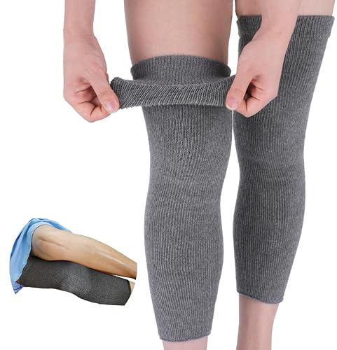 SENIOR ICARE Elastic Cotton Knee Warmers, Long Knee Sleeves for Men and Women - Circulation Support and Joint Pain Relief, Arthritis Aid, One Pair, Made in Japan