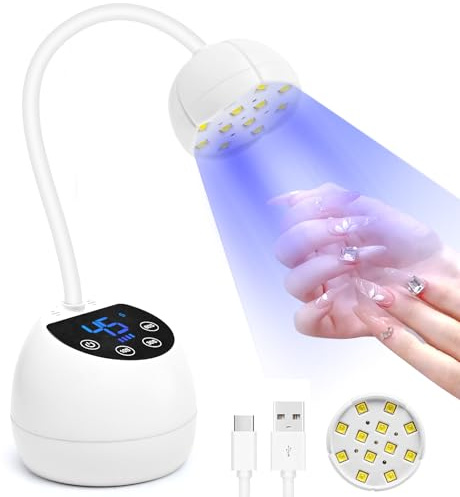 Lermende UV Lamps for Gel Nails with Smart Touch Display, 36W 12PCS LED Beads USB Rechargable Nail Lamp with 4 Timers 10/30/45/60s, 360° Adjustable Goose Neck UV Nail Lamp for Home DIY Salon Manicure