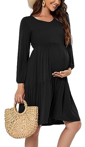 Smallshow Vestiti Premaman Eleganti Donna Maniche Lunghe Abito Premaman Estivo Black L