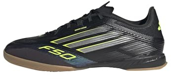 adidas Unisex F50 League Indoor Football Boots, Core Black/Iron Metallic/Lucid Lemon, 44 2/3 EU