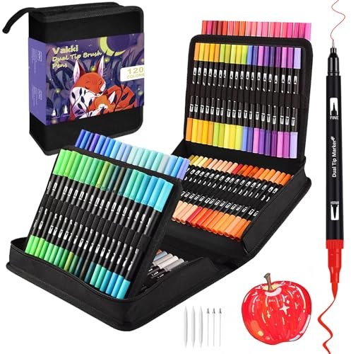 VAKKI 120 Dual Tip Colouring Pens, Felt Tip Brush Drawing Art Pen for Painting, Writing, Drawing, Sketching
