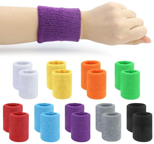 18Pz Fasce Per Il Sudore Da Polso,Polsino Di Sudore Colorate Per Bambini,Polsini Spugna,Fasce Elastiche Per Calcio,Basket,Tennis,Ginnastica