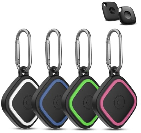 4-Pack Compatible for Tile Mate Case 2024, Soft Silicone Shockproof Protective Cover for Tile Life360 Mate Tracker Anti-Slip Tlie Mate Holder with Key Ring for Keys,Bag,Pets(White/Blue/Green/Rose Red)