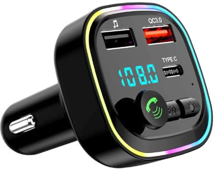 EuAcesry FM Transmitter Auto Bluetooth 5.0, Auto Bluetooth Adapter, Fm Transmittermit Dual USB Anschlüsse PD Typ-C QC 3.0 USB Schnellladung, Unterstützung USBDisk