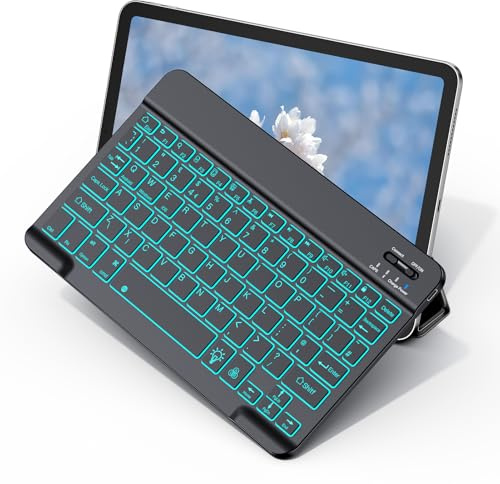 XIWMIX Wireless Bluetooth Ultra-Slim 7-Color Backlit Keyboard, Rechargeable Portable UK Layout for iPad (All Models) 11th/10th/9th/8th/7th Gen, iPad Pro, Air, Mini, Galaxy Tablet, iOS, Android,Windows