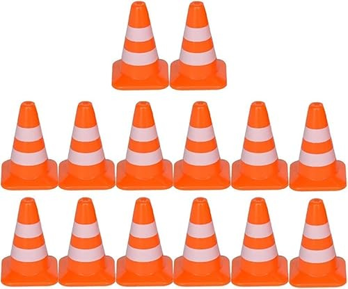 14 Pcs Mini Traffic Cones, Miniature Road Cone Orange Mini Traffic Cones Plastic Sign Road Cone Roadblock Cone Sign Model Photo Prop Educational for Small Cones Construction,Safety Barriers