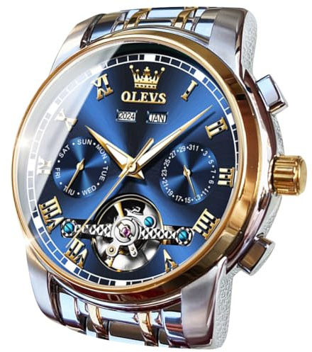 OLEVS Self Winding Watches for Men Automatic Mechanical Tourbillon Stainless Steel Waterproof Luminous Luxury Dress Wrist Watches