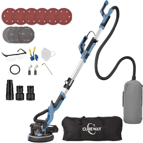 Levigatrice Giraffa 750 W professionale con sistema di vuoto automatico e luce LED, Levigatrice da parete e soffitto telescopico, diametro 215 mm, 7 velocità 900-1800 giri/min (blu)
