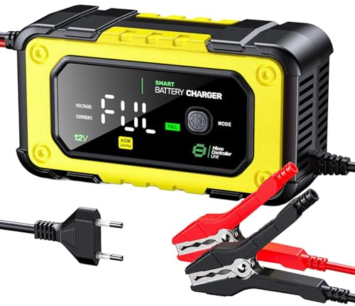 Bilbatteriladdare, fordonsbatteriladdare 12 V 7A - laddningsgadget med färg LCD-skärm för bil lastbil motorcykel båt maritim utomhus garage