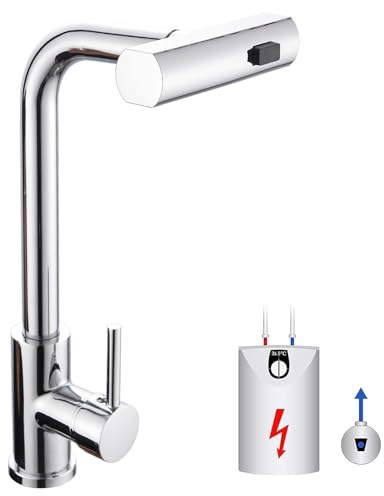 Zynuhmo Rubinetto da cucina a bassa pressione, estraibile, in acciaio inox, cromato, con 3 connessioni per caldaia/sottotavolo, girevole a 360°, miscelatore da cucina con 3 modalità