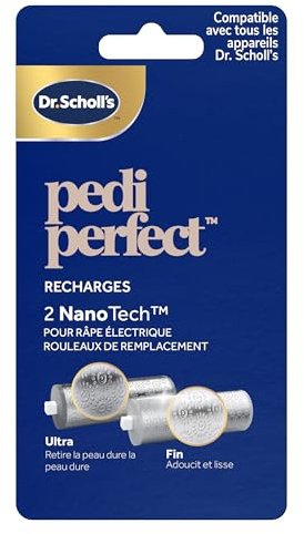 Dr. Scholl's Rouleaux de remplacement NanoTech pour râpe électrique - Pack mixte, 1 tête Ultra pour éliminer les callosités, 1 tête Fin pour lisser et polir, à utiliser sur pieds secs ou mouillés