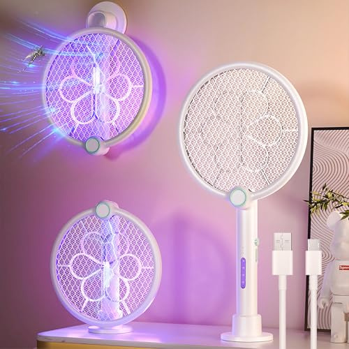 XUNIVERS Racchetta Zanzare Elettrica,Paletta Mosche 4000V 1500mAh con USB Base Di Ricarica e LED Luce Viola,Protezione Griglia a Tre Strati,Efficace Contro insetti per Casa Giardino Cucina e Esterno