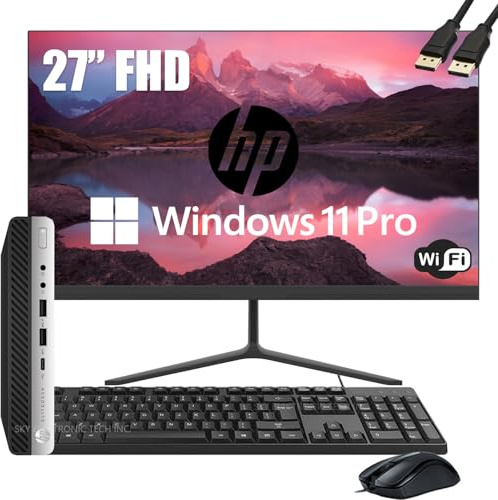 HP EliteDesk 800 G3 Mini Business Desktop Computer with 27 FHD Monitor Bundle PC Set, Intel Core i7-6700 Desktop PC, 8GB DDR4, 256GB SSD, Keyboard & Mouse, WiFi, Windows 11 Pro (Renewed)
