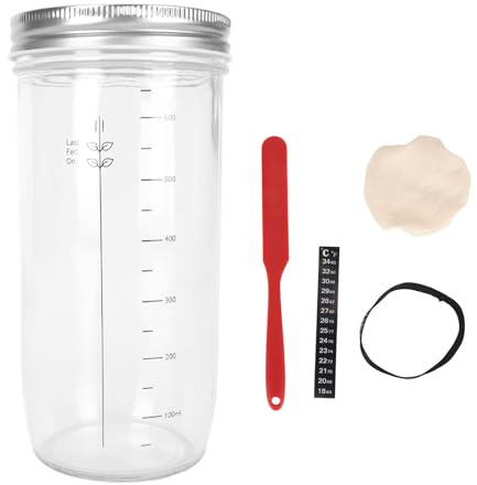 ZDAGELD Pot de Cuisson de Pain au Levain, Verre de 24 Oz avec Couvercle en Tissu pour Spatule, Marqueur de Ligne D'alimentation, Marqueur de Température, Pot de Démarrage de Pâte au