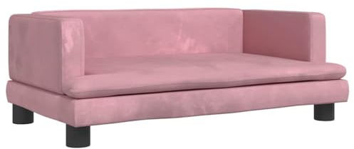 Barnsoffa rosa 80 x 45 x 30 cm sammet med massiv furu, vadderad för barn 3–6 år, stabila babymöbler för barnrum med mjuk sittkomfort och säker design