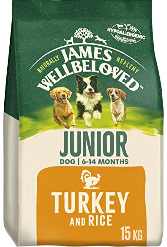 James Wellbeloved Junior Turkey and Rice 15 kg Bag, Hypoallergenic Dry Dog Food