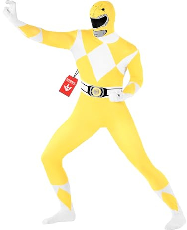 Morphsuits Deguisement Power Rangers Adulte, Costume Halloween Homme, XXL | Combinaison Intégrale à Capuche & Visière, Design Jaune, Fermeture Éclair, Parfait pour Halloween, Idéal pour le Cosplay