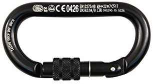 Kong. Oval Alu Classic Screw Sleeve. Moschettone in Alluminio con Ghiera a Vite. Compatibile con Bloccanti e Carrucole. Keylock Anti-Impiglio. Certificato EN 362/B, 12275/B. Peso 65g. Nero