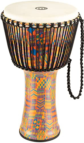Travel Djembe Hand Drum Circle Instrument, Synthetic Shell and Goat Skin Head — NOT MADE IN CHINA — African Mali Weave Rope Tuning, 2-YEAR WARRANTY