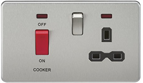 Knightsbridge SFR8333NBC Screwless 45A Dp 13A Switched Socket with Neons-Brushed Chrome with Black Insert, Silver