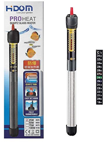 Hidom Aquarium Heater Quartz Glass Submersible Fish Tank - 200w Thermostat Control Pro-Heat HT 8200 - With FREE Stick on Thermometer - Suitable for both fresh and salt water