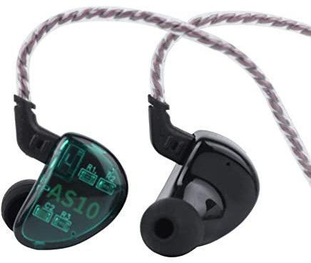 Linsoul KZ AS10 5BA - Auriculares intraurales estéreo HiFi de Alta resolución con Cable de 2 Pines de 0,75 mm, Cinco Controladores de Armadura equilibrados, cancelación de Ruido (sin micrófono, Cian)
