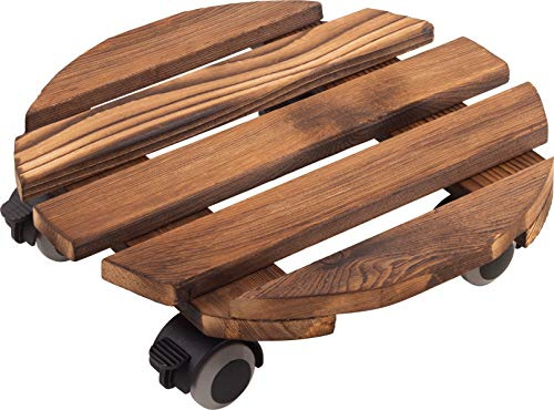 Metafranc Carrello portavasi Ø 300 mm – 60 kg – Piastra di Pino – Look Vintage – Ruote in TPE con 4 bloccanti/Rullo per Interni/Rullo per Fiori/Supporto per Il Trasporto per Piante / 825210