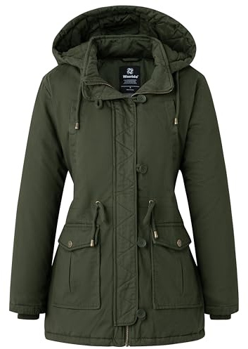 Wantdo Dam vinter ledig parkas kappa utomhusjacka varm bomull vadderad kappa vindtät ytterkläder jacka, Armégrönt, XL