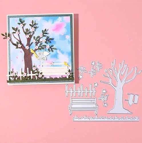 Branches, Flowers, Trees, Fences Metal Cutting Die Cuts, DIY Crafts Template Fence Tree Scrapbook Cards Cutting Dies Cut Stencils for DIY Embossing Card Making Decorative Paper Dies Scrapbooking
