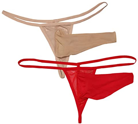 VemeFufu Hommes Strings Longue U Bulge Poche Taille Unique Couleur Rouge + Fauve (C.Hong+C.Fu)