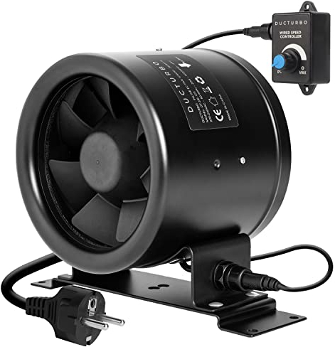 DUCTURBO Rohrventilator 125mm Regelbar, 280m³/h Inline-Kanalventilator Abluftventilator Ideal Rohrlüfter für Wachstumszelte, Belüftung und Abluftgebläs