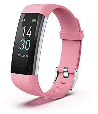 Yuxier Tracker d'activité, traqueur de fitness, montre intelligente, étanche, écran tactile (rose)