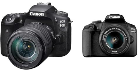 Canon EOS 90D + EF-S 18-135mm f/3.5-5.6 IS USM Black & EOS 2000D DSLR Camera and EF-S 18-55 mm f/3.5-5.6 IS II Lens - Black